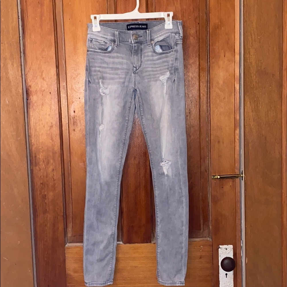 EXPRESS gray skinny jeans with small rips